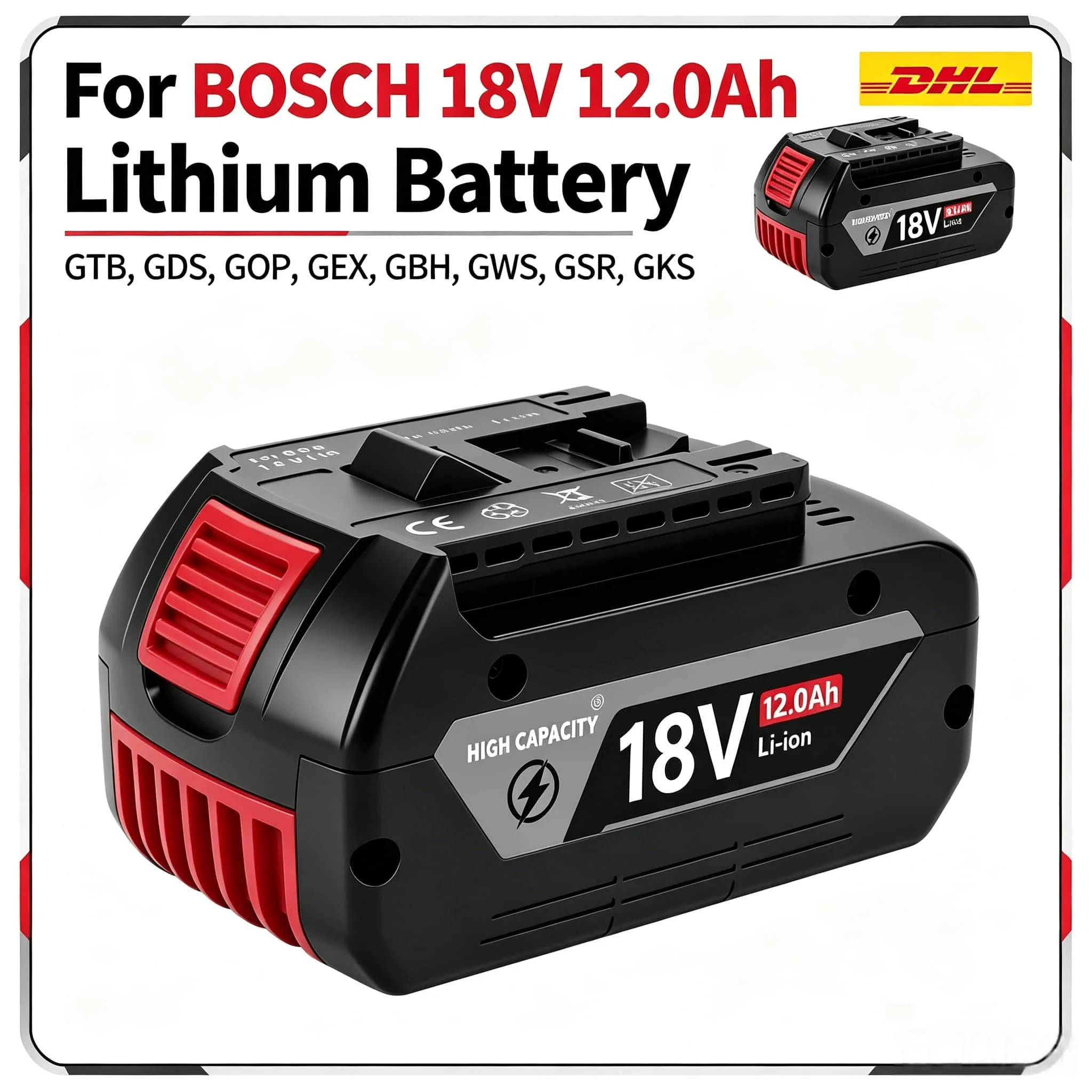 

For Bosch 18V Battery GBA18V6.0 12.0Ah Compatible GBH18V GWS18V, Outdoor Use Pack for Bosch 18V Portable Tools