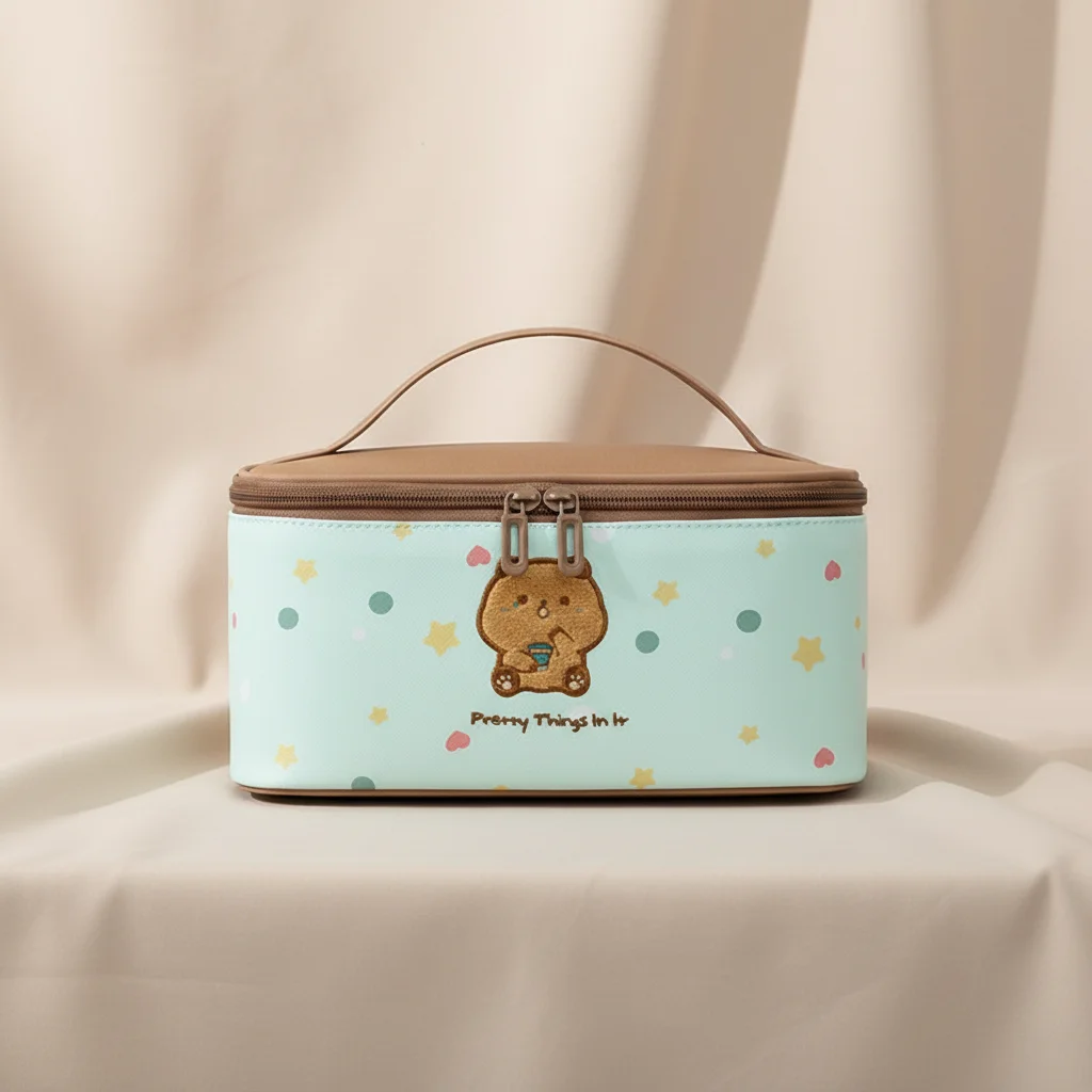 Embroidered Cosmetic Bag Large Capacity Handheld Toiletry Organizer For Travel
