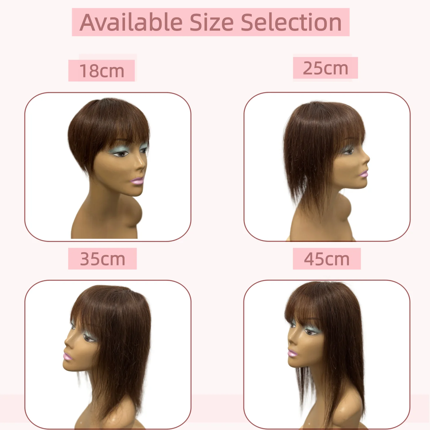 Rambut Asli Tebal untuk Wanita dengan Rambut Menipis, Hair Topper untuk Wanita dengan Poni, Jepit Rambut Lurus