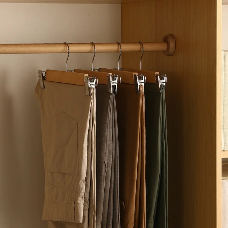 رف سراويل من الخشب الصلب مع وصلة سلسة، مشبك سراويل للبالغين، مشبك تنورة، تخزين ومشبك تنظيم متجر الملابس