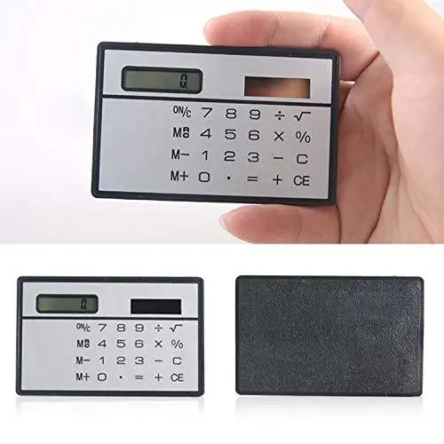 Office Solar Card Calculator Ultra-Thin Handheld Office Computer Student Mini Pocket Calculator Silver