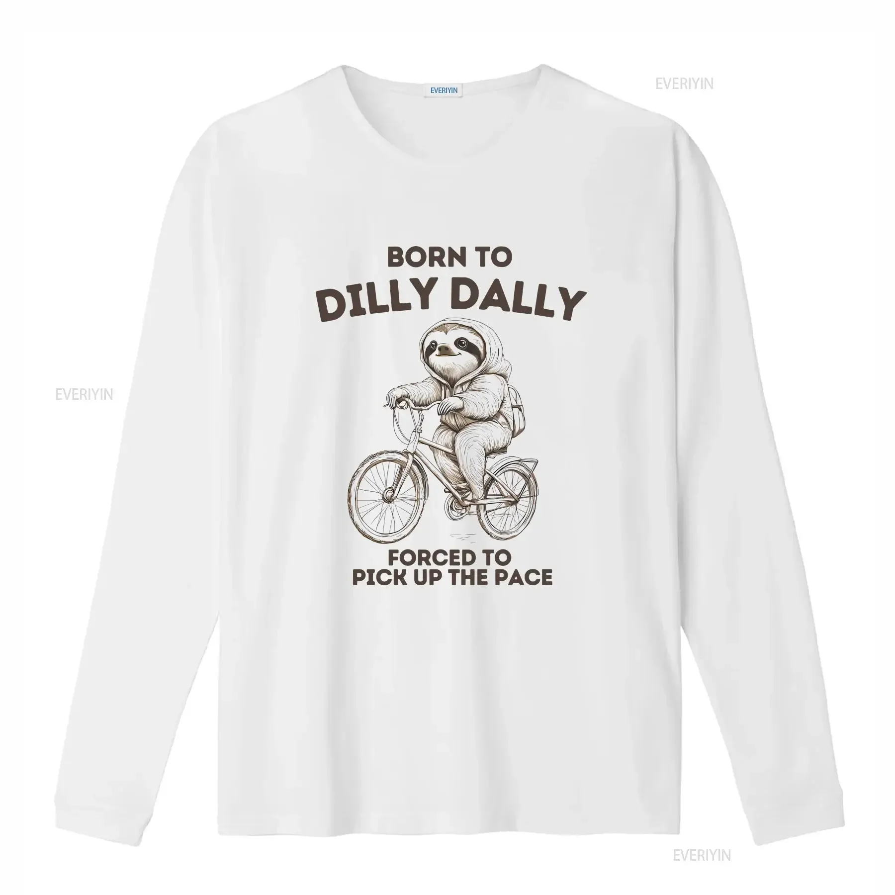 Born To Dilly dally Forced Pick Up The Pace T Shirt funny Sloth on a bike vintage Washed homme Breathable Stretched fashion