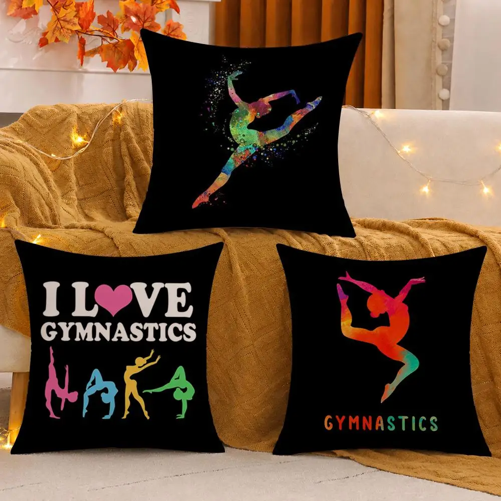 Watercolor Gymnastics Cushion Cover Soft Plush Sofa Cushion Cover Double-Sided Printed Decorative Pillow Case Warm Home Gift