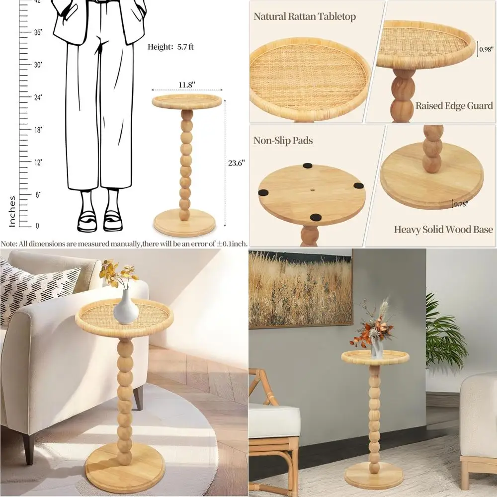 

Compact Natural Rattan Side Table, Perfect for Living Room and Bedroom Spaces