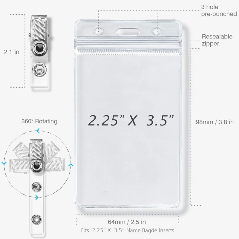 ID card holder with metal badge clip – Waterproof Sealed Transparent Plastic Vertical ID Card Holder Suitable for work IDs、Key c view 4