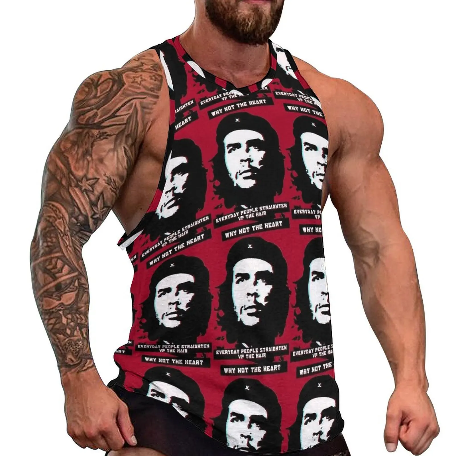 CCCT Che Guevara Glitch Art Quote Red Tank Top  Trendy Tops Summer Gym Male Graphic Sleeveless Vests Plus Size