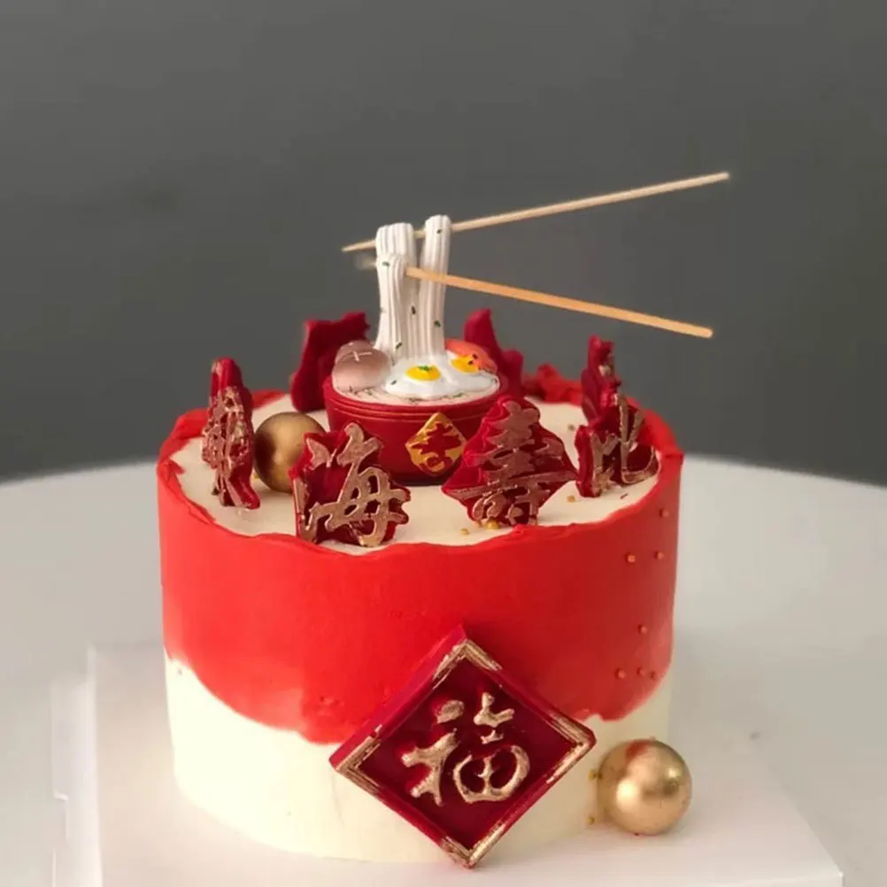 

Small Longevity Cake Decor Resin Noodles Unique Birthday Decoration Compact Desktop Balcony Traditional Style Baking Cake Decors