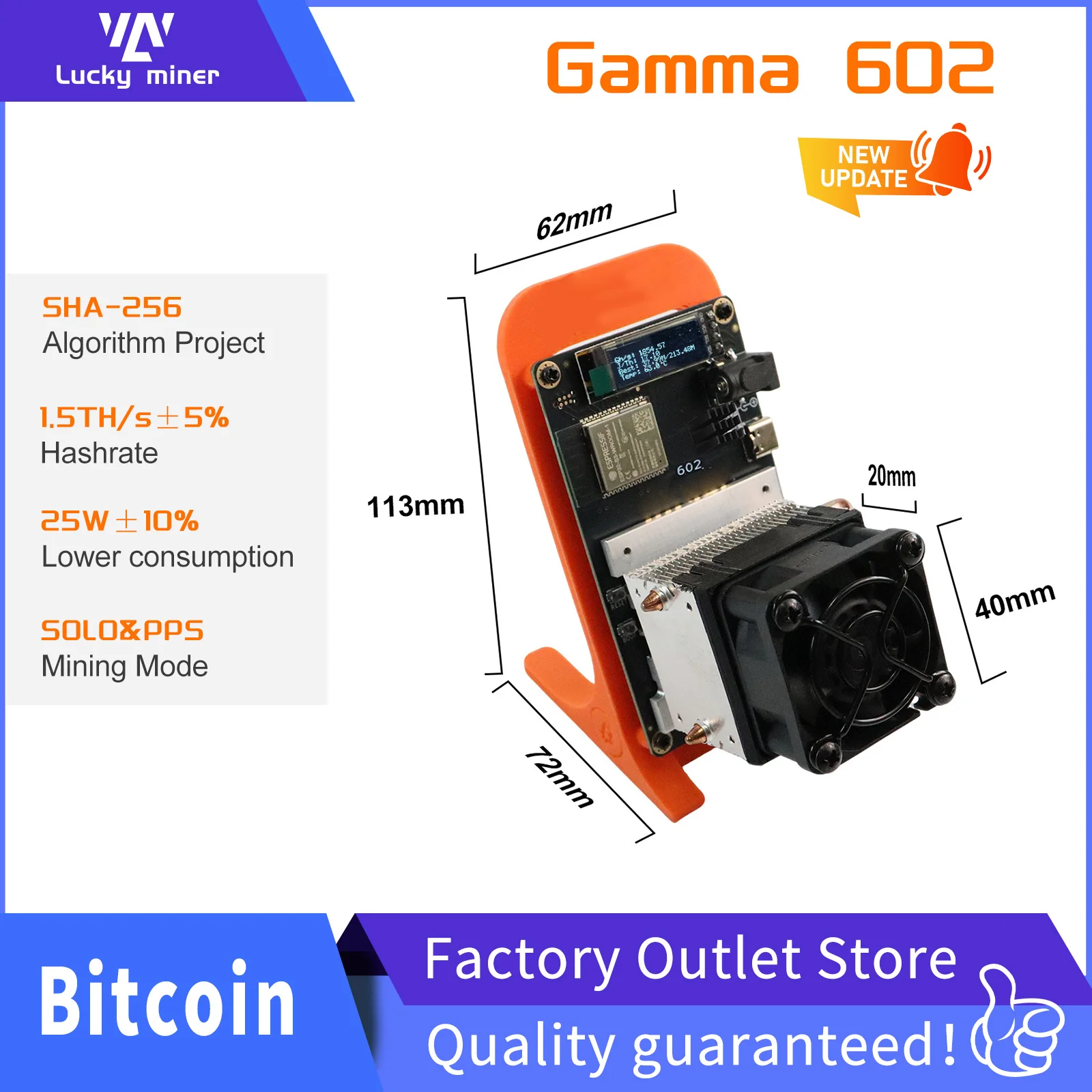 2026 Upgrade Silent Bitaxe Gamma 602 Bitcoin Miner 1.5~1.7TH/s 25W SHA-256 ASIC Low Power Home BTC Crypto Mining Machine