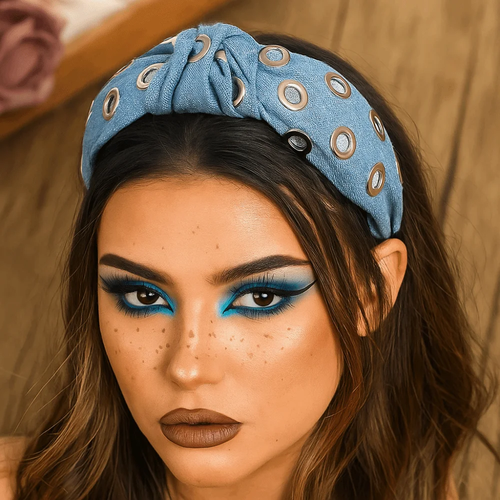 

Hair Accessories Y2K Denim Headband Wide Personalized Punk Hairband Rock Metal Hollowed Out Eyelets Headband Party