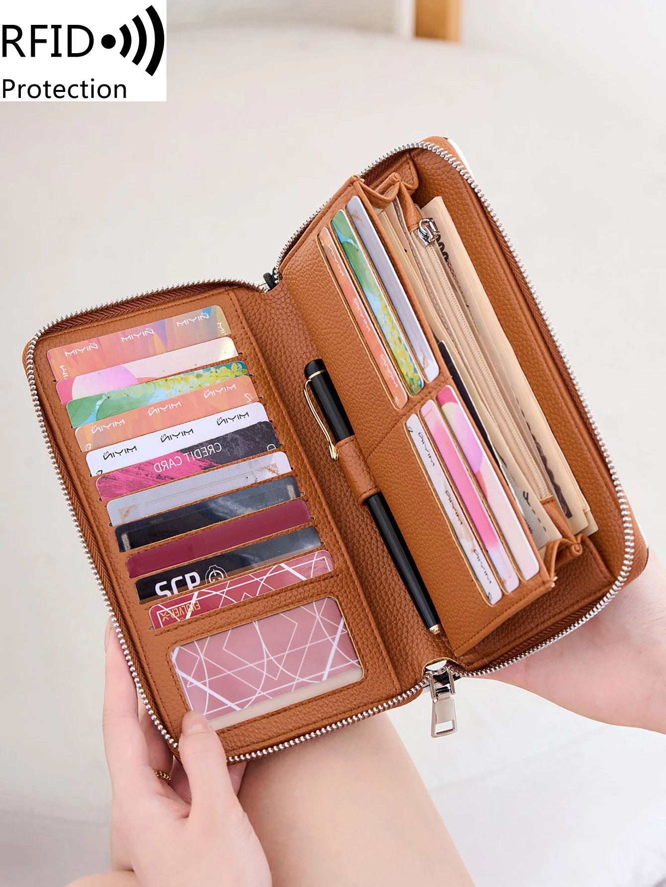 Fashion Leopard Print Women's Wallet RFID Blocking PU Leather Zipper Wallet Large Capacity Long Wallet Credit Card Clutch