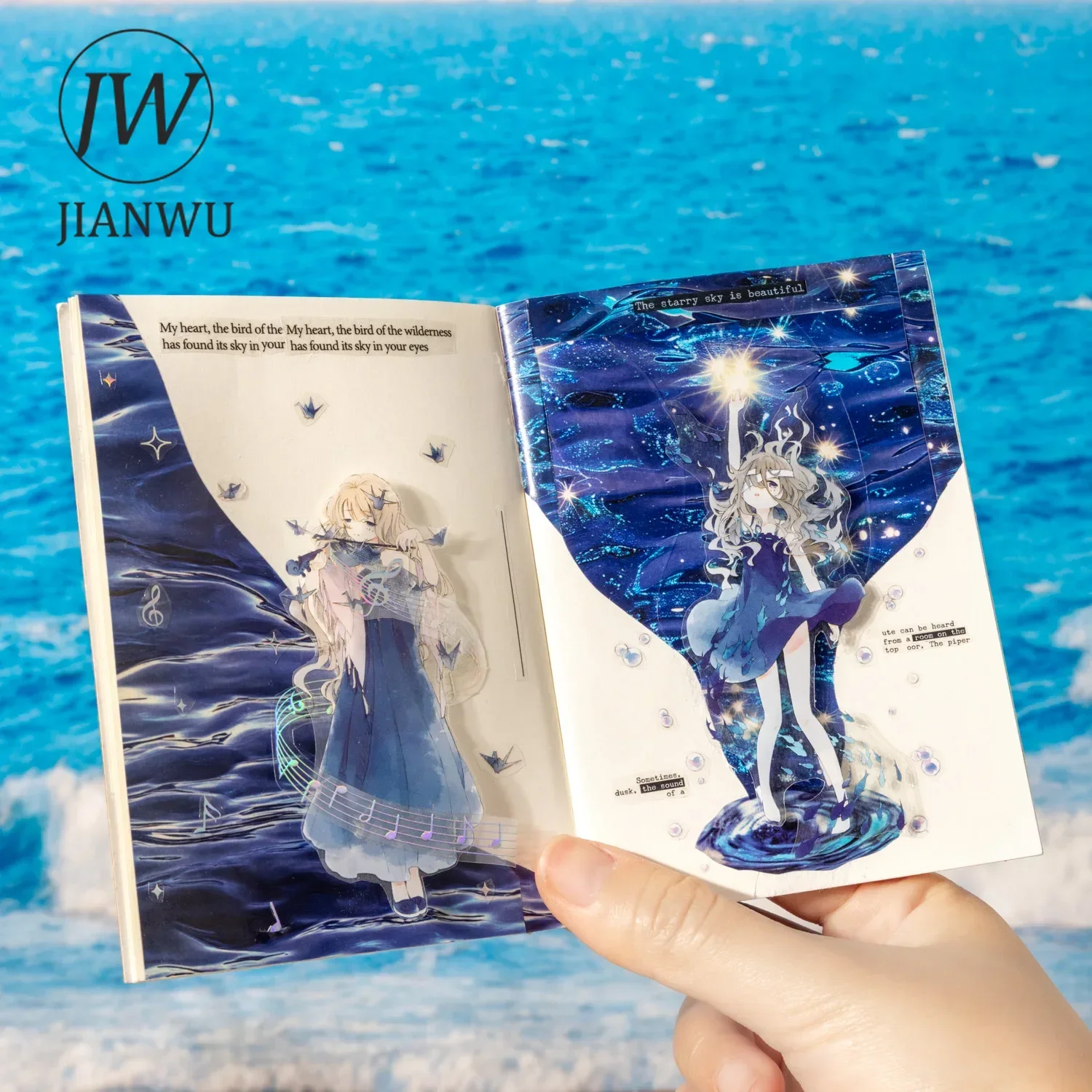 Jianwu 80mm * 200cm ouvir as ondas série vintage raios de água paisagem material colagem pet fita criativa diário papelaria