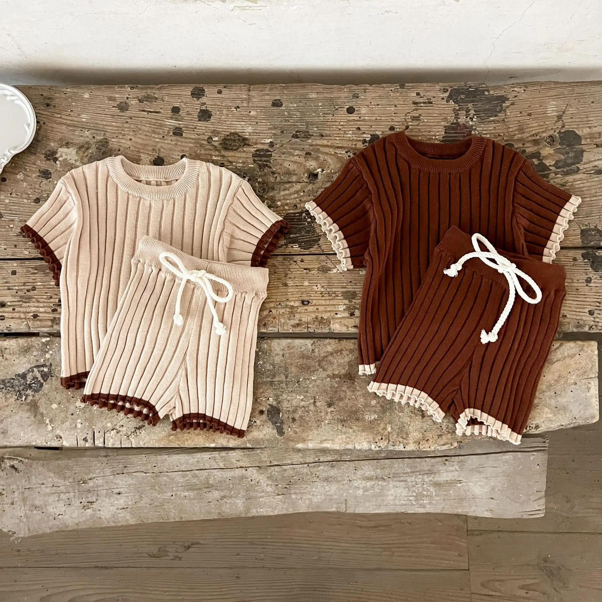 

2025 Autumn Knit Baby's Sets Newborn Sweater Set Soft Contrasting Color Casual Sweater Toddler Baby Short Sleeved Shorts Set