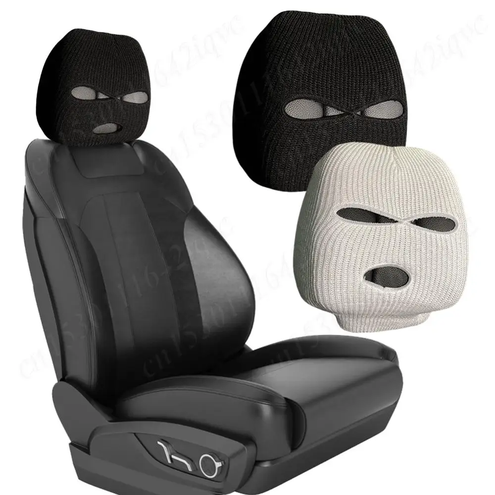 Halloween Masked Person Car Seat Cover Three Hole Headrest Cover Funny Car Seat Headcover Car Anti-Theft Warning Accessories