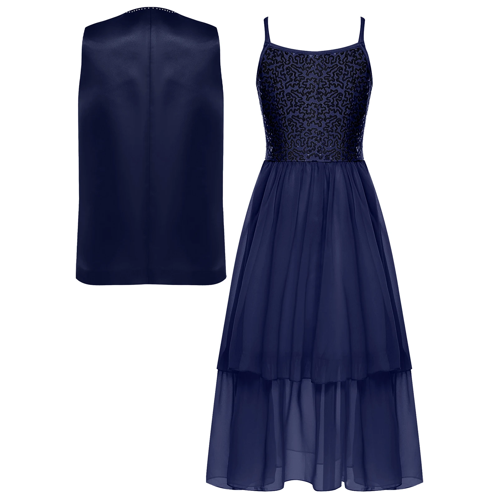 فستان أنيق للفتيات للرقص الحديث مع سترة للحفلات بدلة رسمية مأدبة عيد ميلاد الأطفال زي مسابقة الرقص