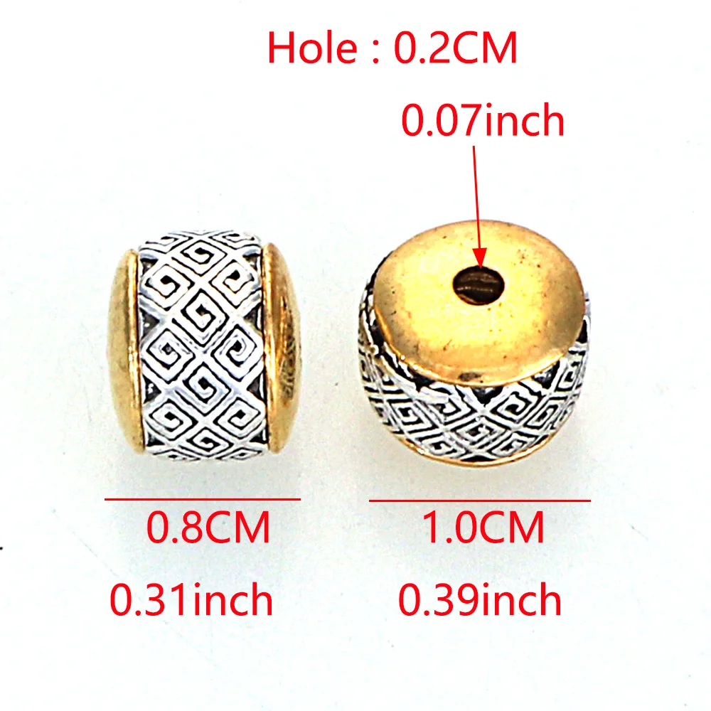 5Pcs 10x8MM Antique Golden Silver Plated Cast Metal Striped Abacus Spacers Beads With Grid Pattern For Diy Jewelry Making