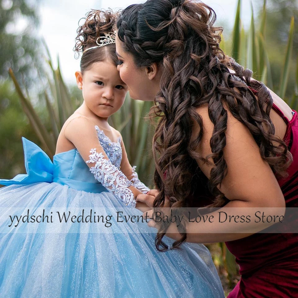 Vestidos esponjosos de primera comunión para niña, vestidos de flores para fiesta, vestido de baile para niña de 2 a 16 años, cuello transparente con cordones, 2023