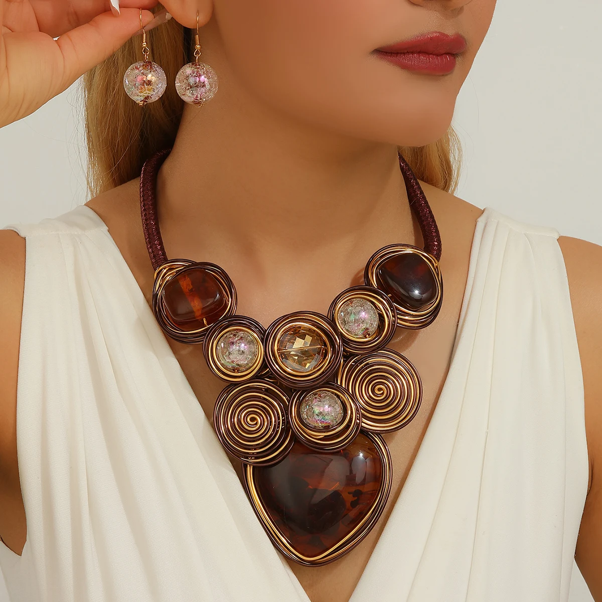 Statement Jewelry Set, Handmade Woven Necklace and Earrings