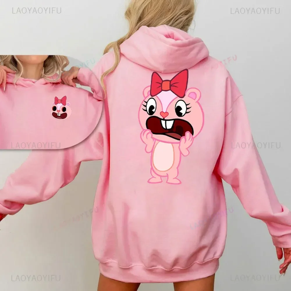 Funny Hug Happy Tree Friends Cartoon Graphics Boy Girl Hoodie Friend Pullover Winter Warm Drop-shoulder Sleeve Sweatshirt Tops