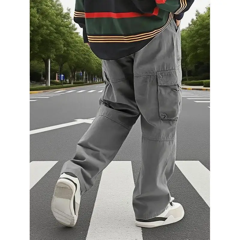 Loose Drawstring Waist Cargo Pants for Men Casual Straight Leg Pants Summer Collection Unisex Neutral Style Other Material