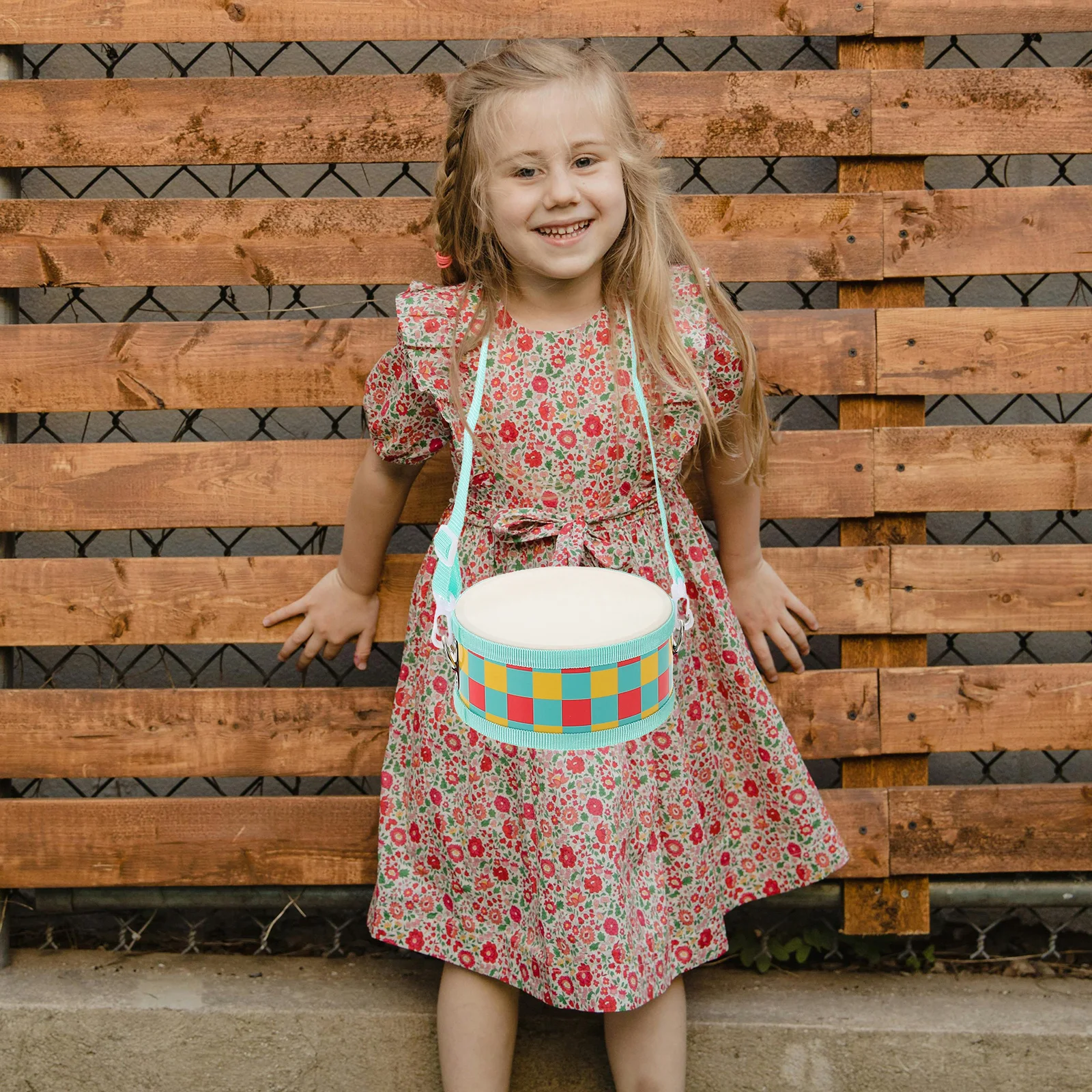 

Children Double Sided Drum Wooden Handheld Drum Vibrant Cartoon Design Indoor Outdoor Music Instrument