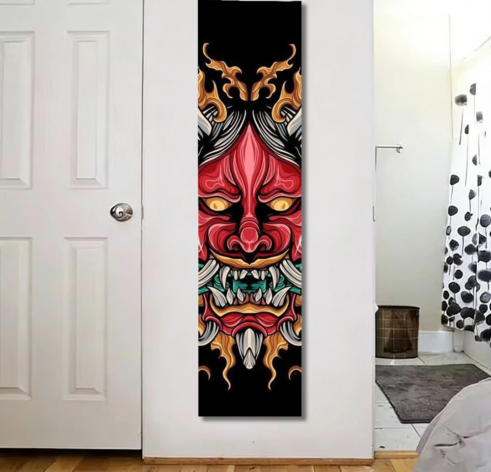 Japanese Oni Mask Tapestry Aesthetic Wall Hanging for Home Bedroom Room Decor