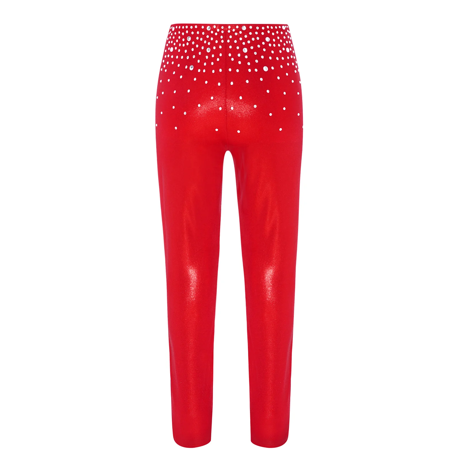 Pantaloni da ballo per pattinaggio di figura per bambina, strass scintillanti, pantaloni leggings sottili elastici metallici, costume da ginnastica