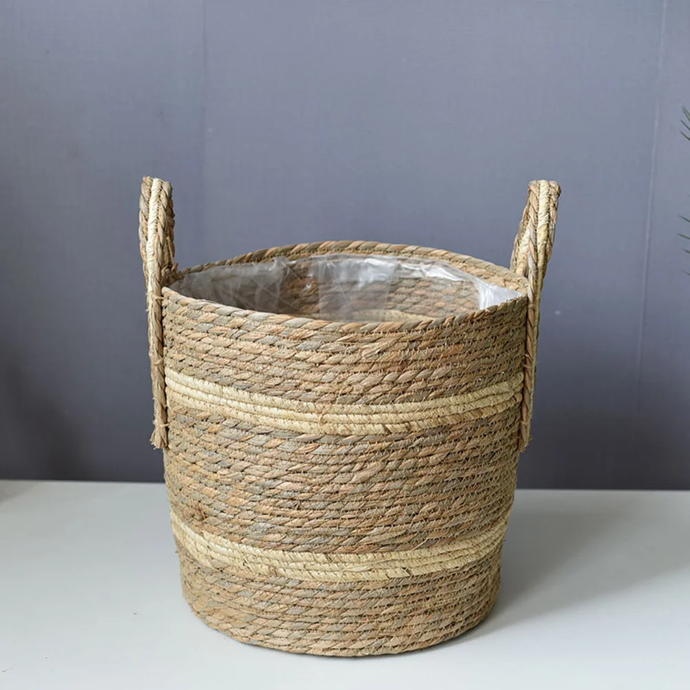 

Woven Storage Organizer Flower Arrangement Holder Portable Handheld Garden Basket Home Decorative Plant Container Straw Rattan