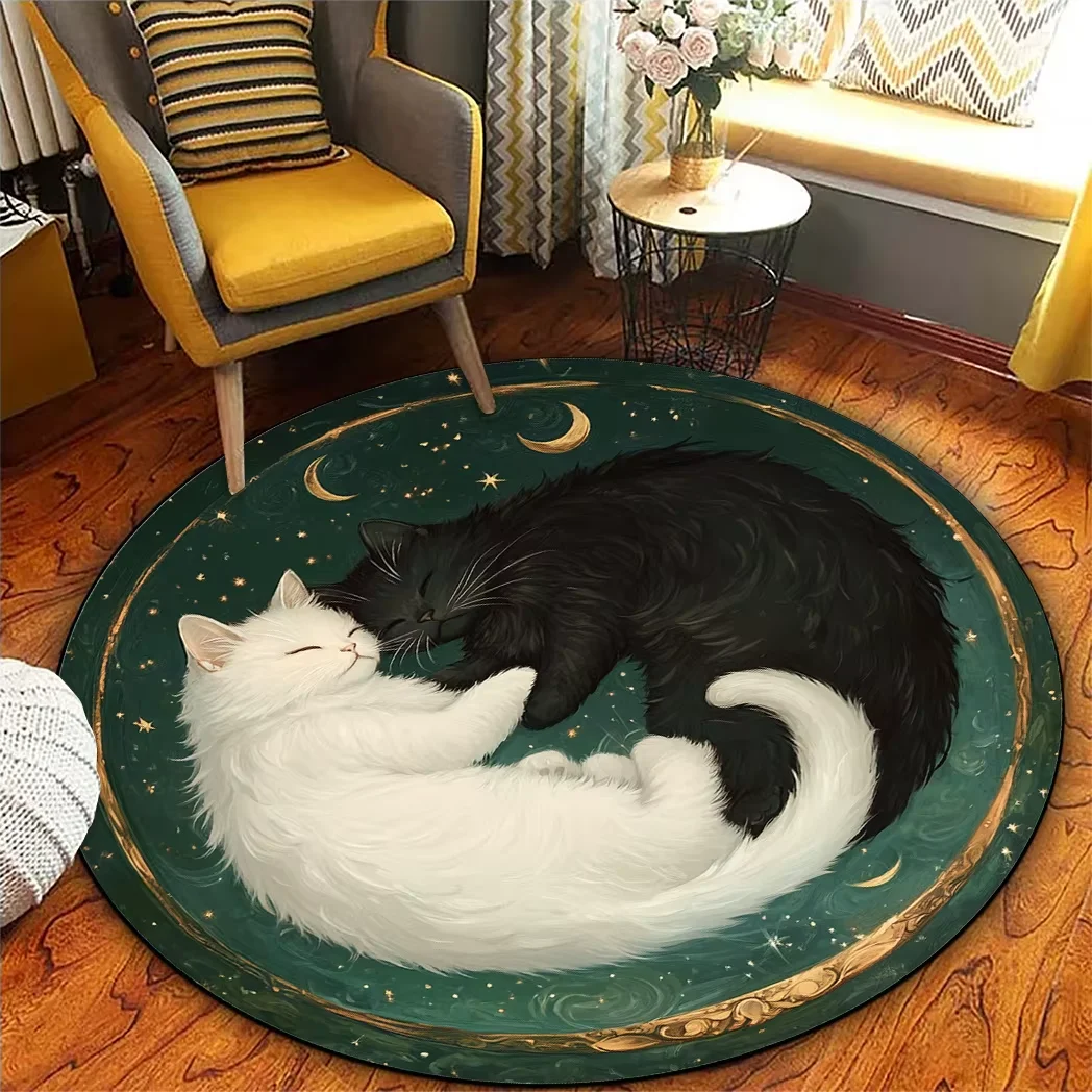 VIKAMA Yin Yang Cat Carpet Round Soft Floor Mat Study Carpet Rug For Bedroom Carpet For Live Room Large Area Rugs Home Decor - view 3