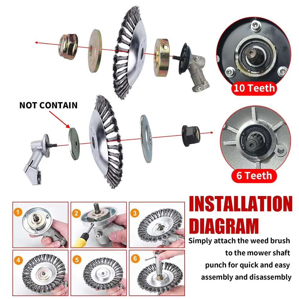 Universal Upgrade 6 Zoll Unkraut Pinsel Cutter Kopf Rasenmäher Gras Trimmer Kopf Stahl Draht Rad Pinsel Garten Trimmer Kopf