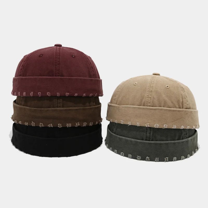 Japanese Art Washed Vintage Distressed Brimless Skullcap Men Retro American Hip Hop Yuppie Cap Women Landlord Hat Trendy Unisex