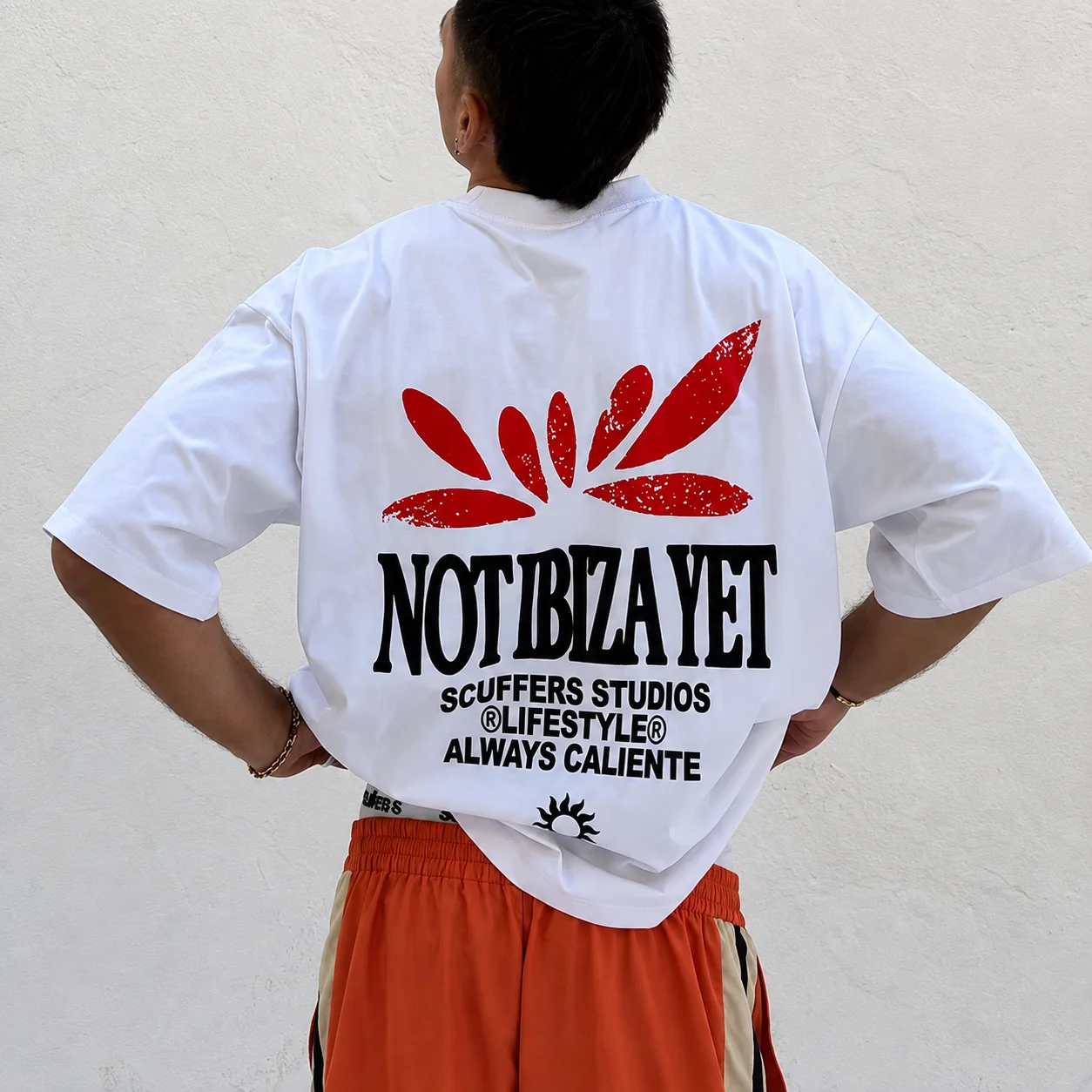 Spanisches Niche-Streetwear-T-Shirt mit Sonnen-Logo, doppelseitig bedruckt, Unisex, locker geschnitten, Oversized, Harajuku-Streetwear, Baumwolle, Sommer-Grafik-T-Shirt – Detail 5