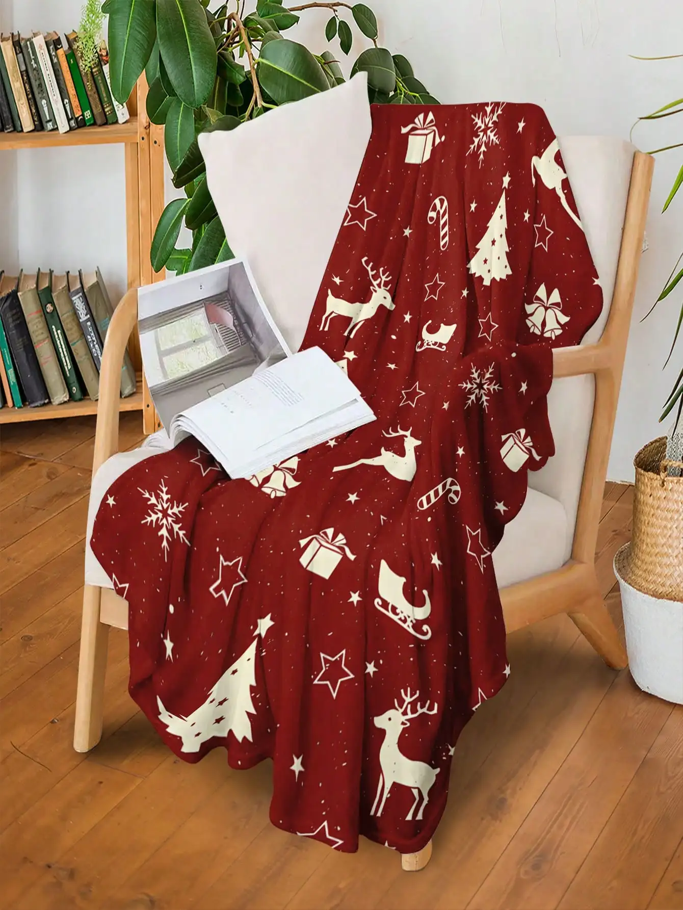 

Flannel Christmas reindeer blankets are soft and warm, perfect for living rooms sofas lounge chairs bedrooms travel and camping