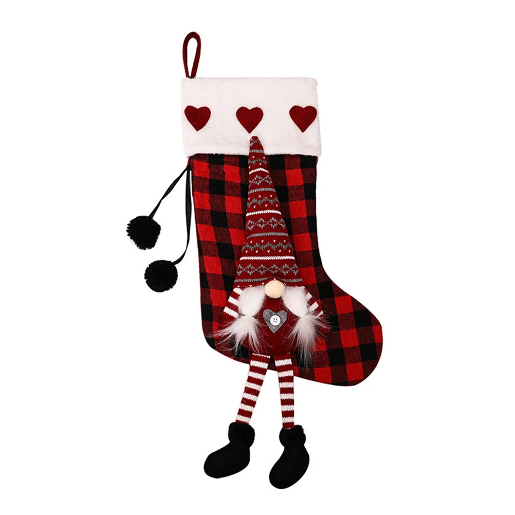 

Christmas Socks Gift Bags for Presents Fabrics Stocking Holiday Christmas Plaid Sock Xmas Gift Bag Tree Pendant Stairs