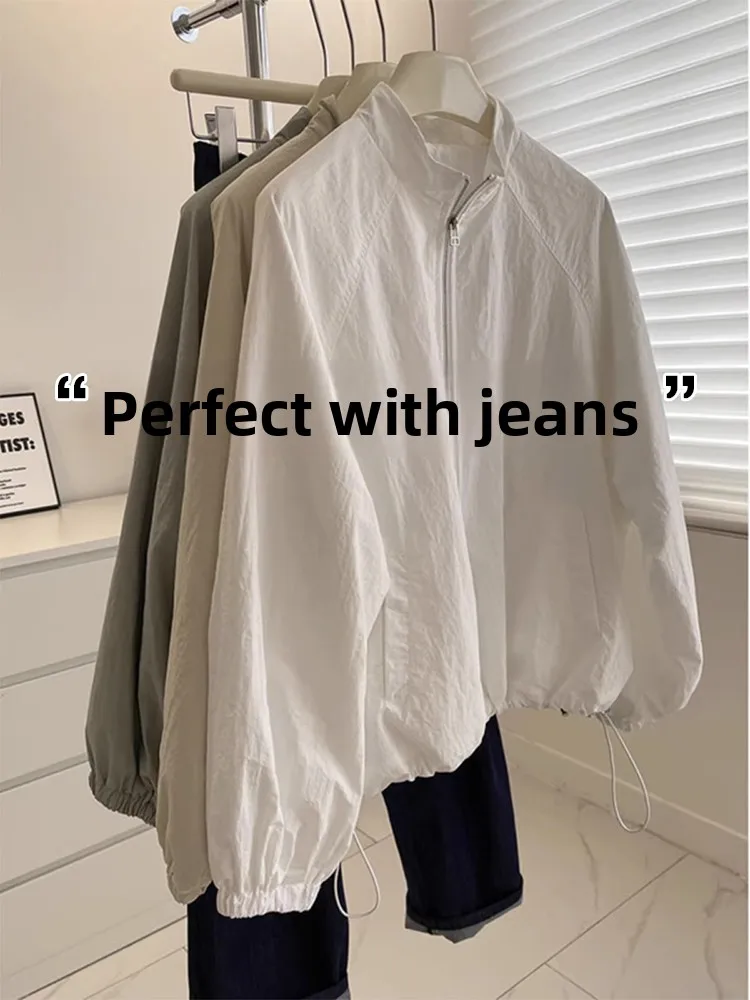 

Lightweight Stand Collar Women's Sun Protection Jacket Casual Outdoor Spring Autumn Short Coat Thin Body Flattering Korean Style