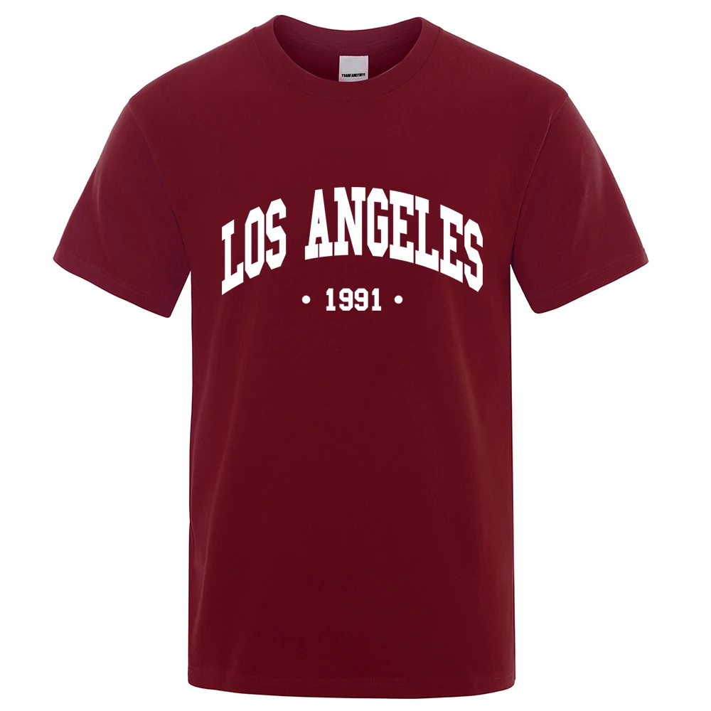 Los Angels 1991 USA Stadt Brief Druck Kleidung Männer Oversize Atmungsaktive T Shirt Sommer Schweiß Casual T-Shirt Baumwolle T-shirt