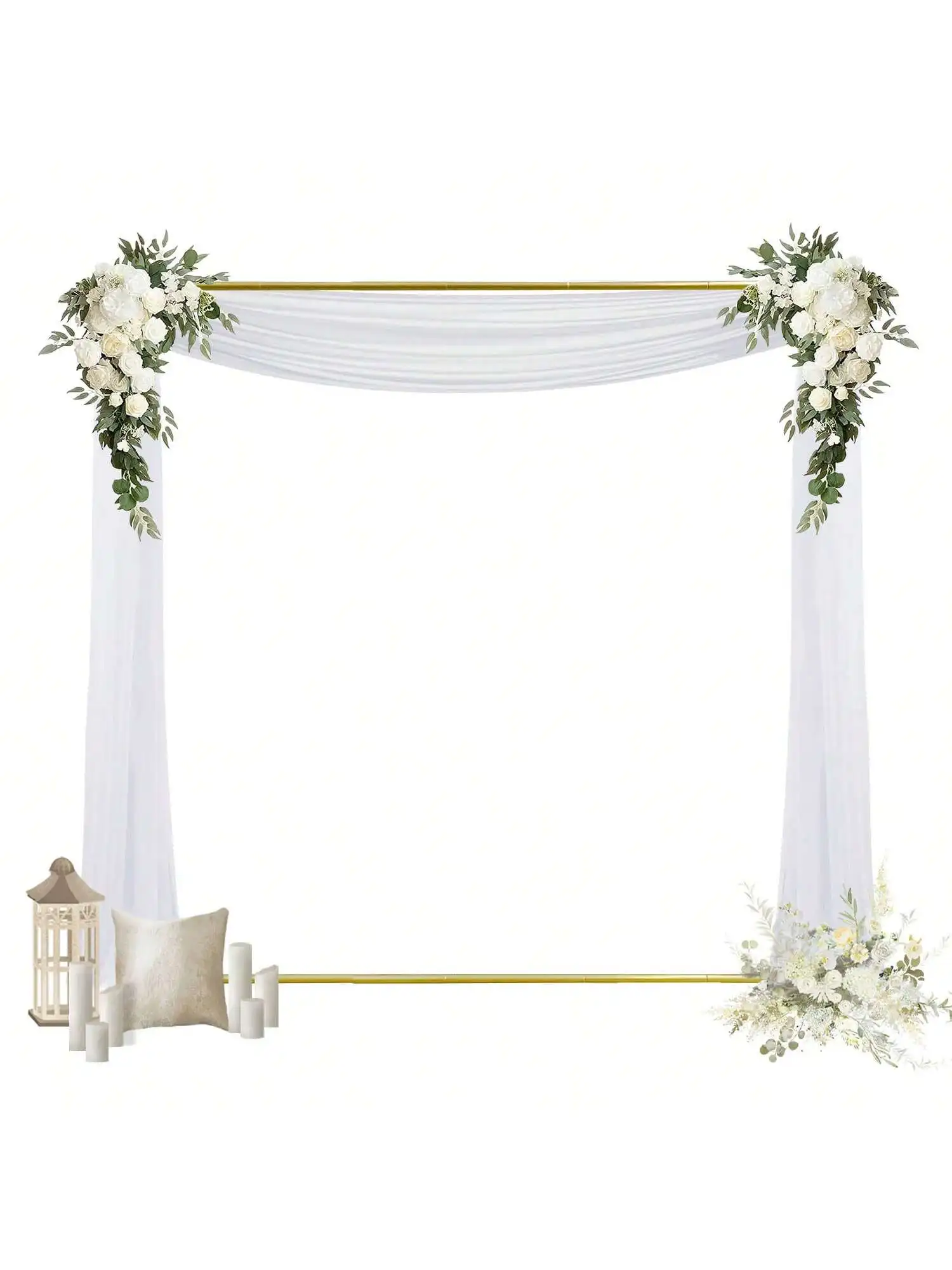 Gold Wedding Arch Stand With White Drapes Sheer Backdrop Curtain For Birthday Bridal Shower Anniversary Party Decorations