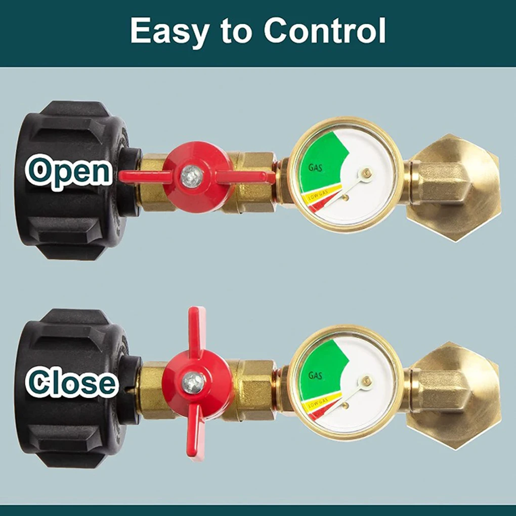 Propane Refill Adapter Solid Brass Connector from 20 Pound to 1 Pound Bottle with Light Strap Ball Easy to Use Operate Propane