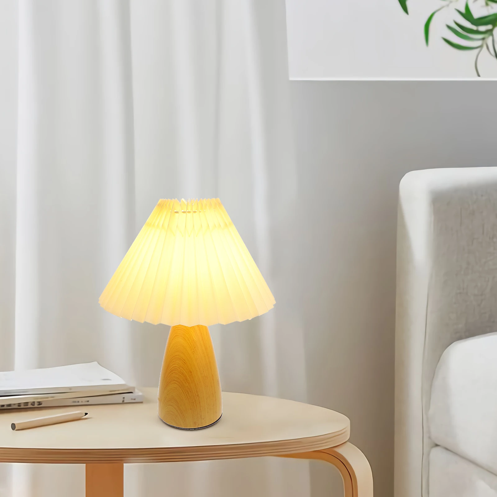 

Wood Grain Table Lamp for Bedroom Nightstand USB Light Cute Night Light Decorative Small Lamps Nursery Room