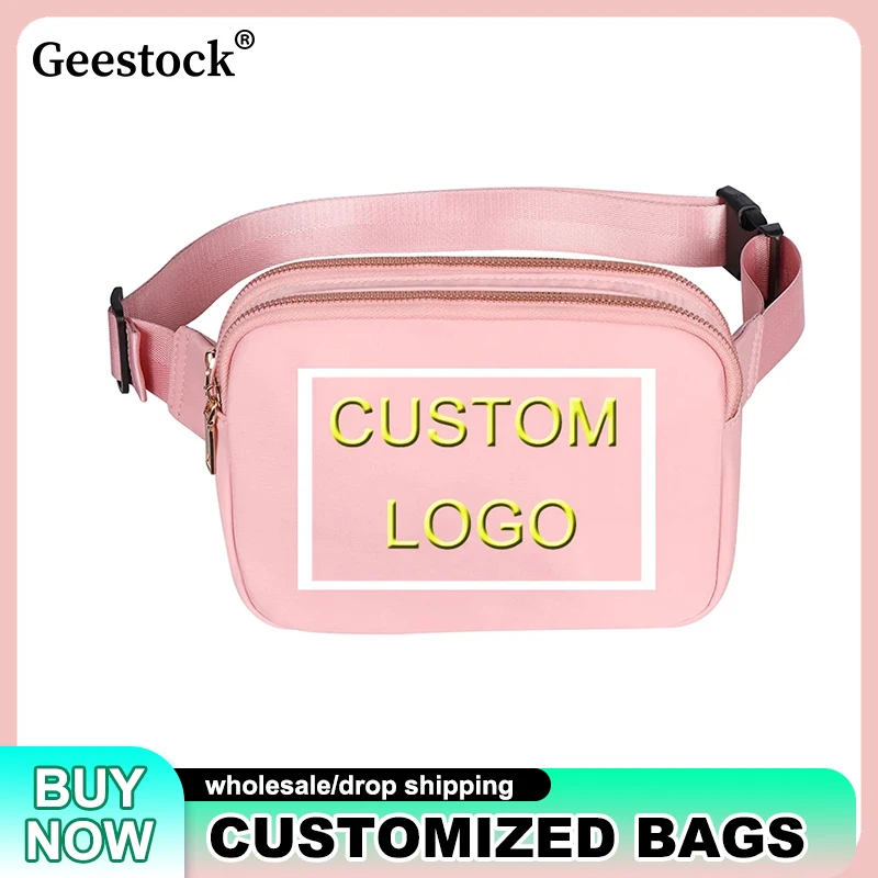 Geestock Customized Waist Bags Add Your Design Logo Personalize Duble Zipper Fanny Pack Shoulder Chest Bag Phone Running Gym Bag