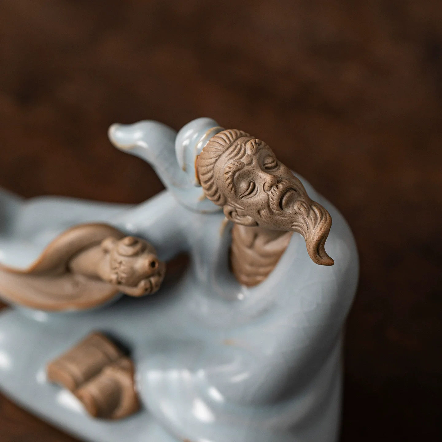 Ru Kiln Ceramic Tea Pet, Lu Yu Ancient Tea Master Figurine, Chinese Retro Tea Room Decor, Zen Desk Ornament for Tea Lover Gift