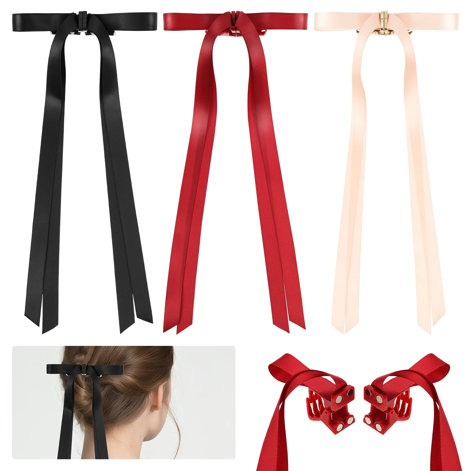 

3Pcs Magnetic Bow Hair Clips 2 In 1 Removable Flat Hair Clip Multipurpose Band Braid Accessory for Women Girls Daily Life Travel