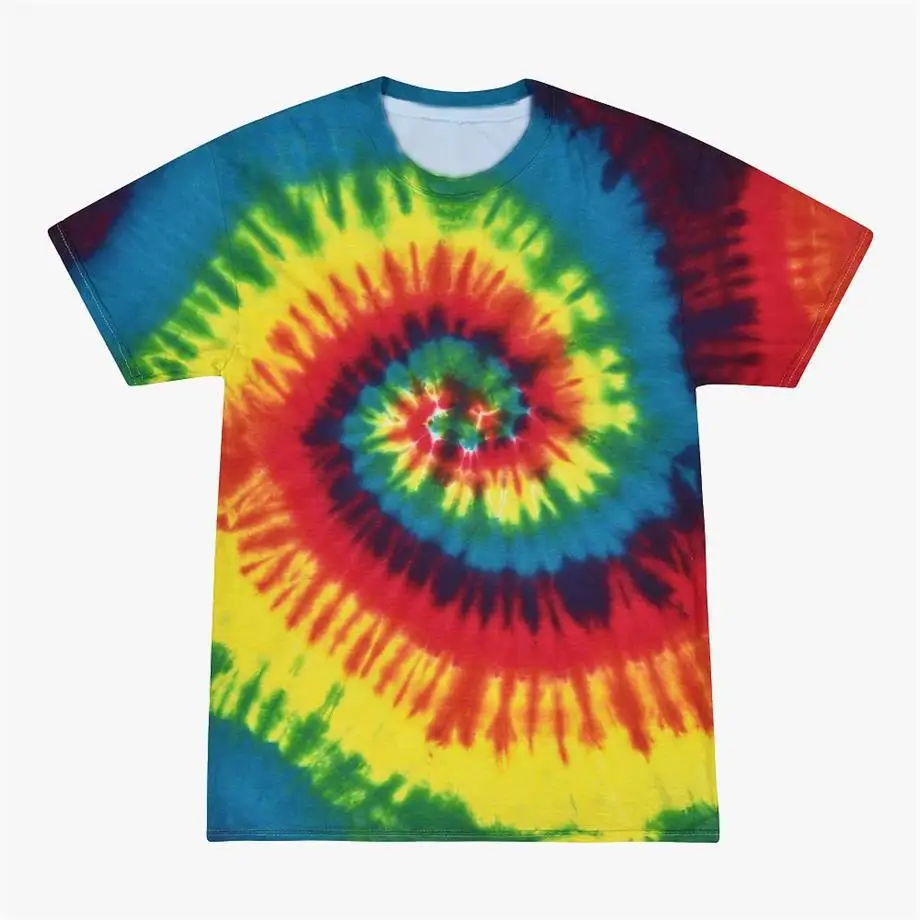 Summer Unisex Spiral Rainbow Tie Dye T-Shirt O Neck Short Sleeve Casual Hippie Streetwear Oversized Tees Multi Color Optional