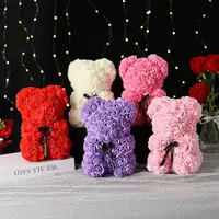 25cm Artificial Teddy Rose Flower Bear with Box Romantic Valentines Day Gift Girlfriend Women Anniversary Wedding Party Supplies 2