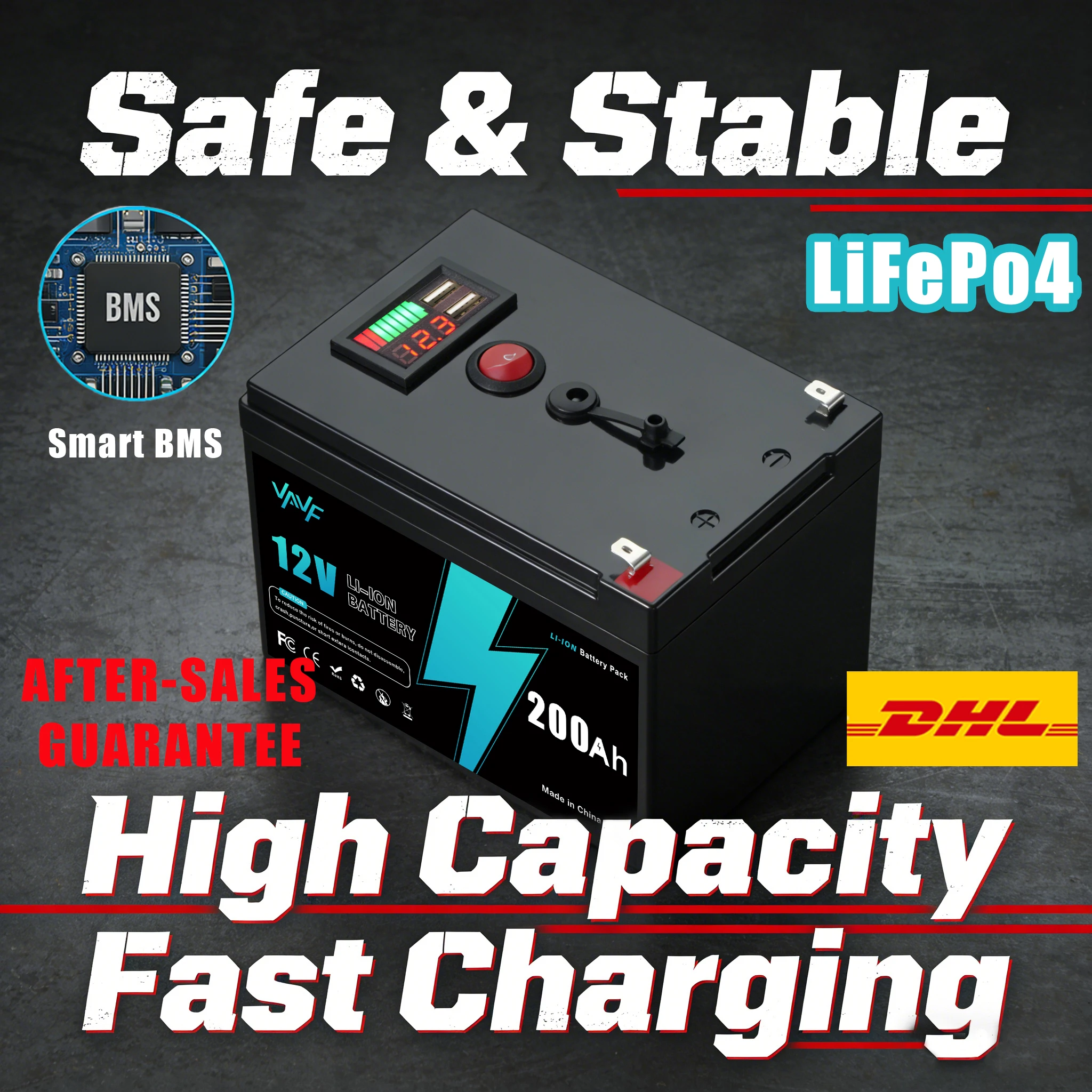 

Обновление Литиевая батарея 12 В 200 Ач LiFePO4 Аккумуляторная батарея, До 4000+ CycleTimes, для небольшого ИБП, солнечной энергии, рыболокатора