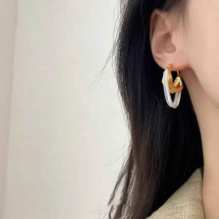 

1 пара золотых и серебряных контрастных сережек с цепочками и бахромой, винтажный дизайн, элегантные и универсальные для повседневного ретро-образа.