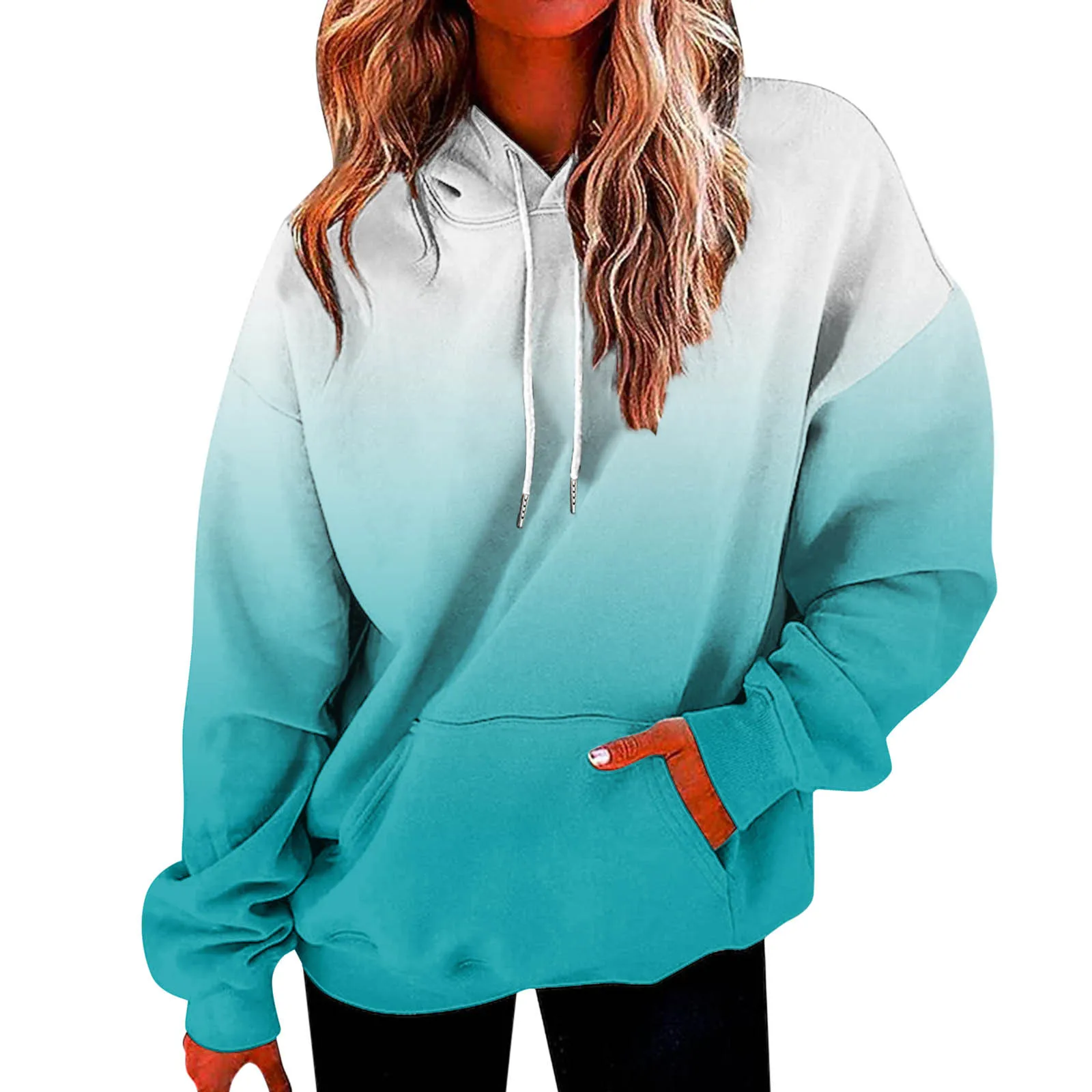 Sudadera con capucha de gran tamaño para mujer, Sudadera con capucha clásica de color degradado, sudadera holgada de manga larga con bolsillo, sudaderas versátiles de Hip Hop Y2k