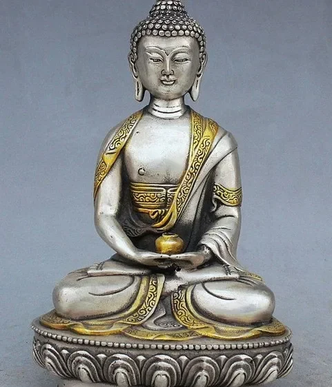 

Tibet Buddhism Silver Gilt Lotus Seat Sakyamuni Shakyamuni Buddha Bowl Statue