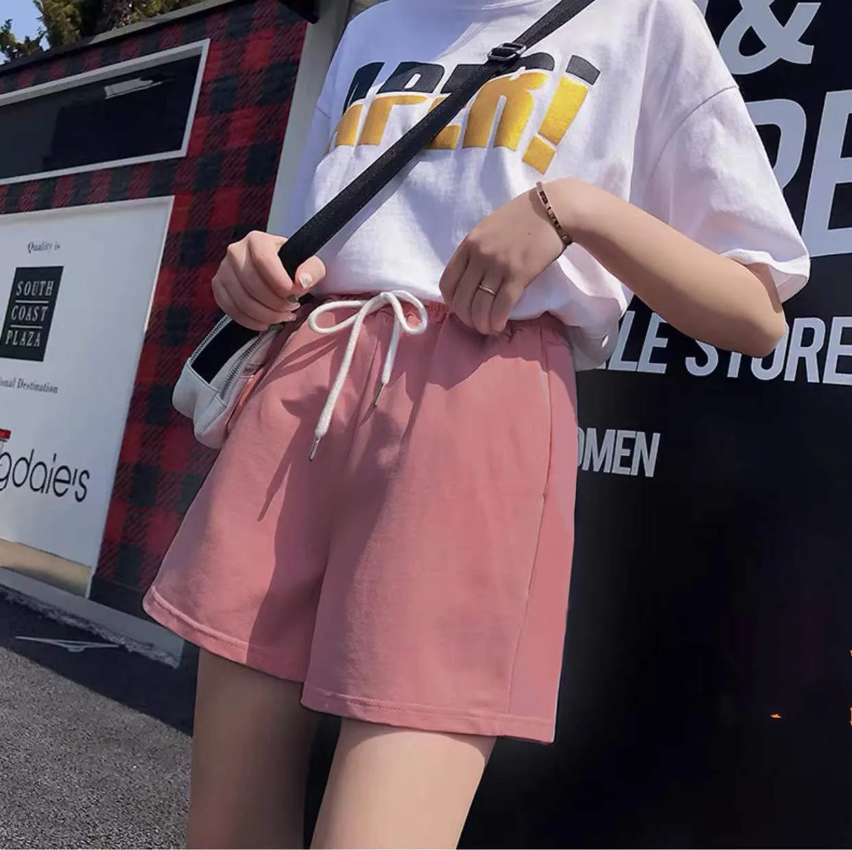 New 2024 Women\'s sports shorts and sweatpants solid color pants with  drawstrings loose knitted sweatpants