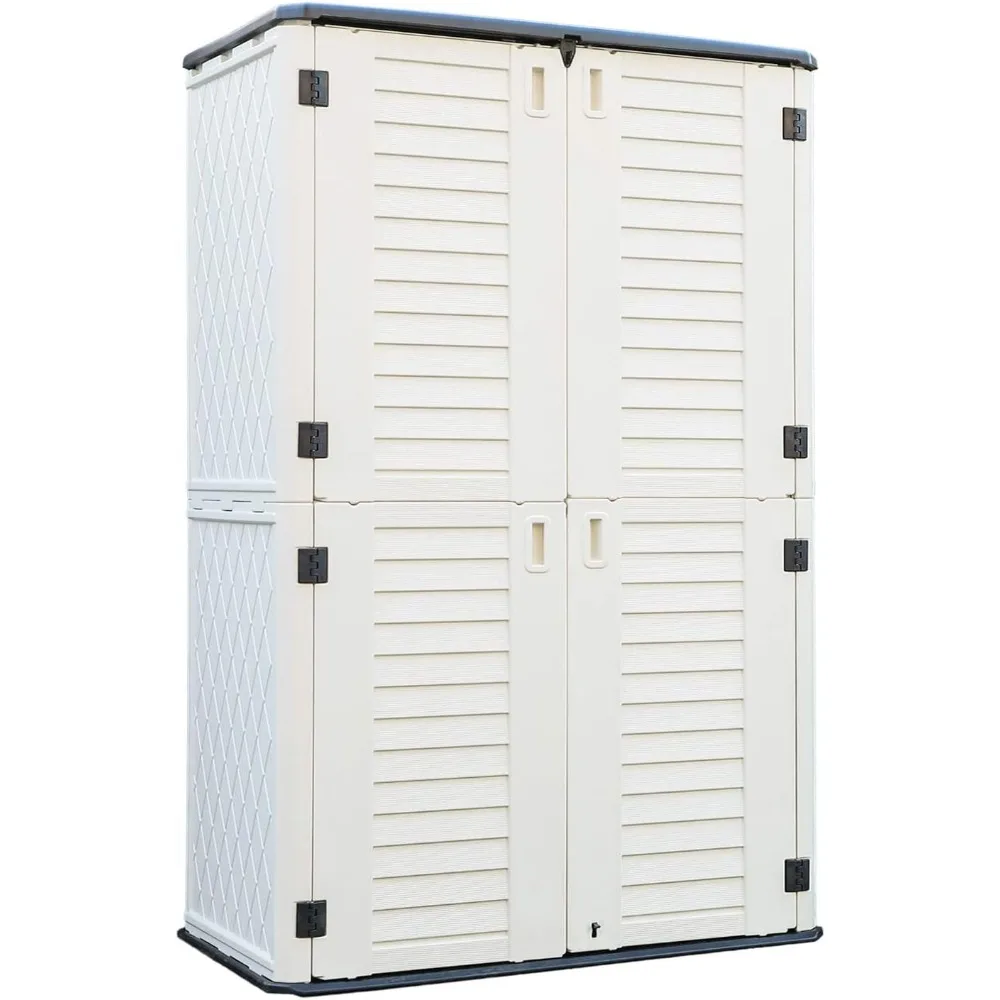 

Outdoor Storage Cabinet Waterproof,Outdoor Storage Sheds with Floor, Double-Layer Storage Shed for Patios/Generator/Long-Handle