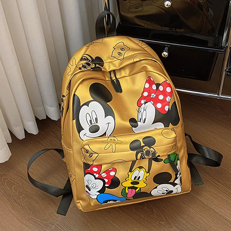 Disney Mickey PU Leather Backpack New Cute Cartoon Laptop Bag Minnie Mouse Large Capacity School Bag for Women Fashion Tote Bag